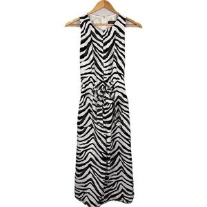 Banana Republic 6 Petite Zebra Print Wide Leg Sleeveless Belted Cropped Jumpsuit